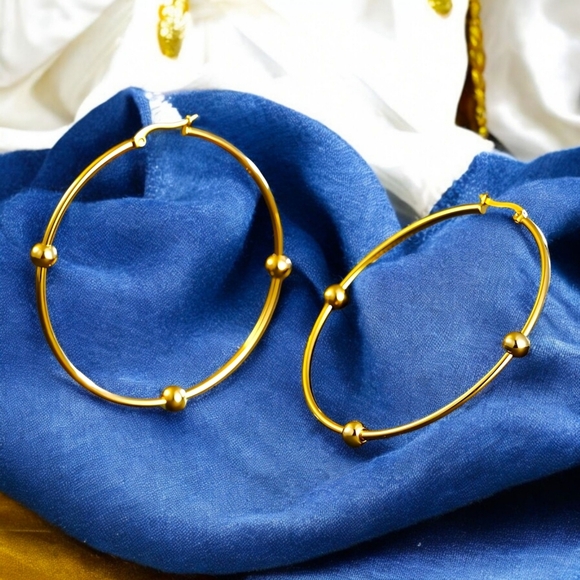 🆕️18K Gold Plated Hoop Earrings 2" | Stainless Steel Bold Statement Jewelry ✨ - Picture 12 of 13